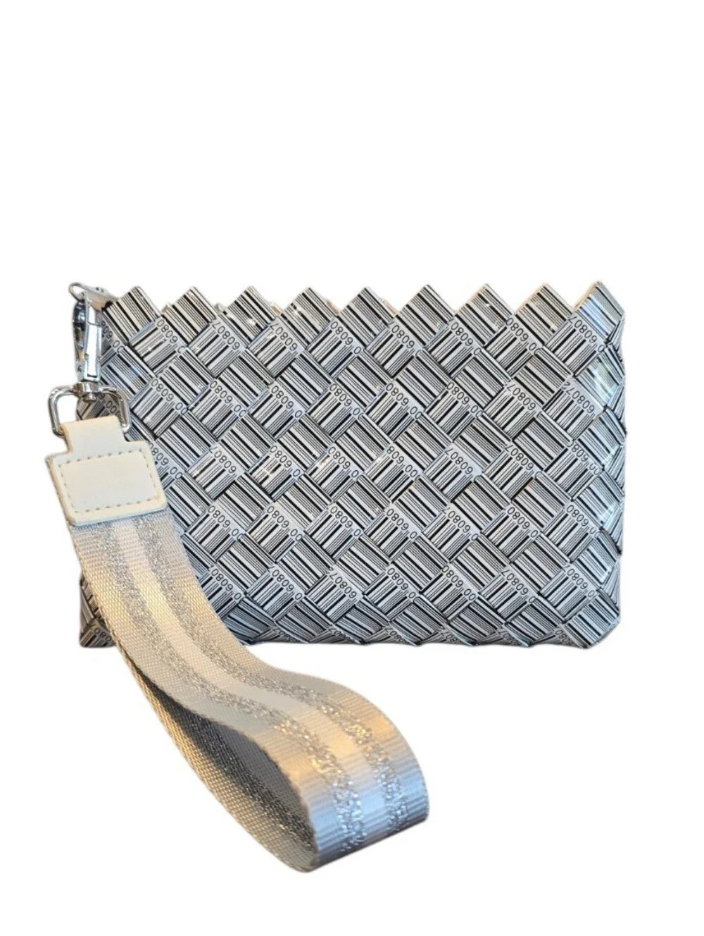 Nahui Ollin Barcode Candy Wrapper Black White Wristlet